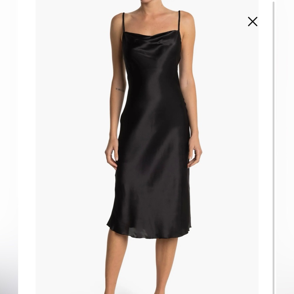 Bebe Women’s Small Black Satin Cowl Neck Slip Midi Dress Spaghetti Straps NWT